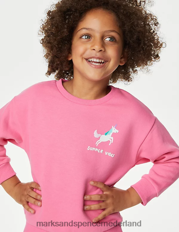 Marks & Spencer kinderen katoenrijk eenhoornsweatshirt roze kleding N8VZP8769
