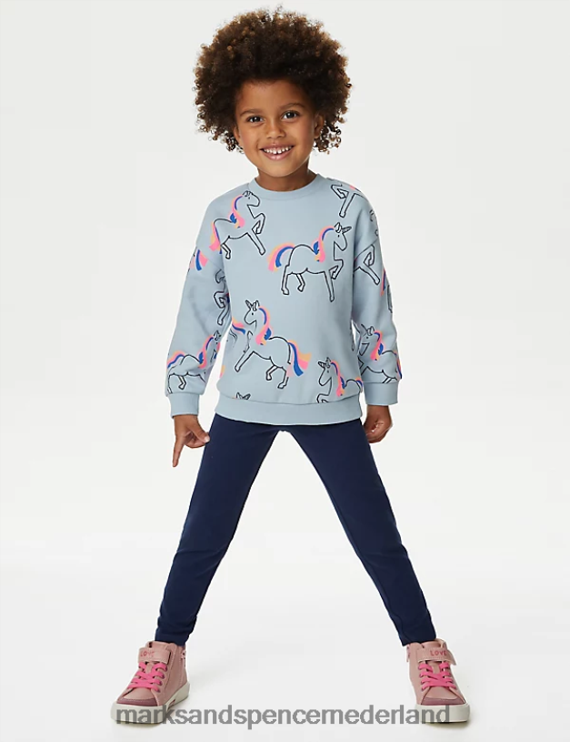 Marks & Spencer kinderen katoenrijk eenhoornsweatshirt zacht blauw kleding N8VZP8900
