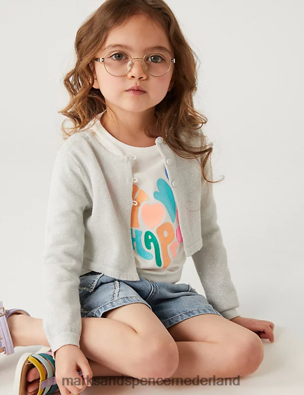 Marks & Spencer kinderen katoenrijk glittervest zilver kleding N8VZP9805