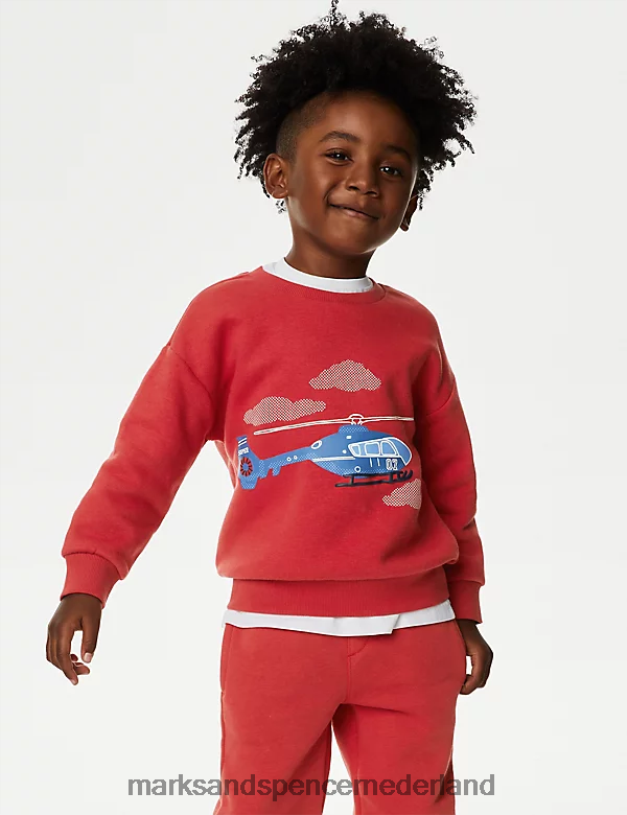 Marks & Spencer kinderen katoenrijk helikoptersweatshirt rode mix kleding N8VZP7802