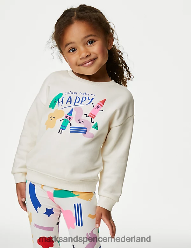 Marks & Spencer kinderen katoenrijk krijt sweatshirt havermout kleding N8VZP8800