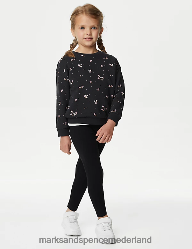 Marks & Spencer kinderen katoenrijk sweatshirt met bloemen koolstof kleding N8VZP8993