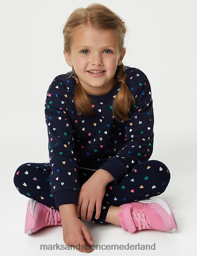 Marks & Spencer kinderen katoenrijk sweatshirt met hartjes indigo kleding N8VZP8806