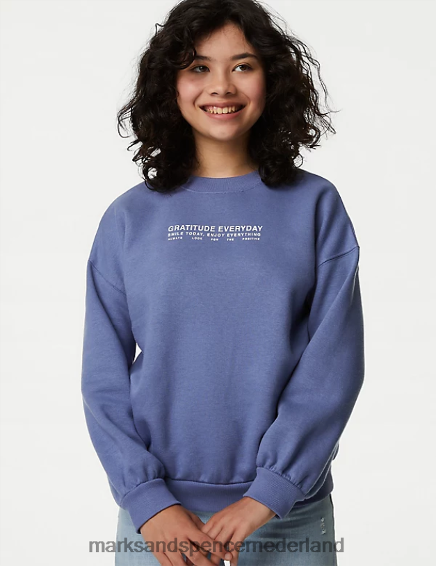 Marks & Spencer kinderen katoenrijk sweatshirt met slogan blauw kleding N8VZP9070