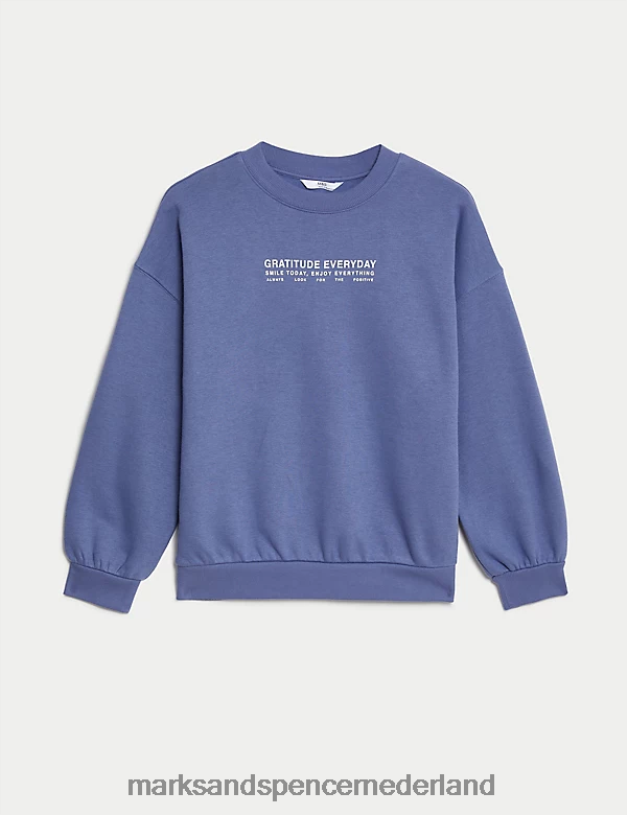 Marks & Spencer kinderen katoenrijk sweatshirt met slogan blauw kleding N8VZP9070