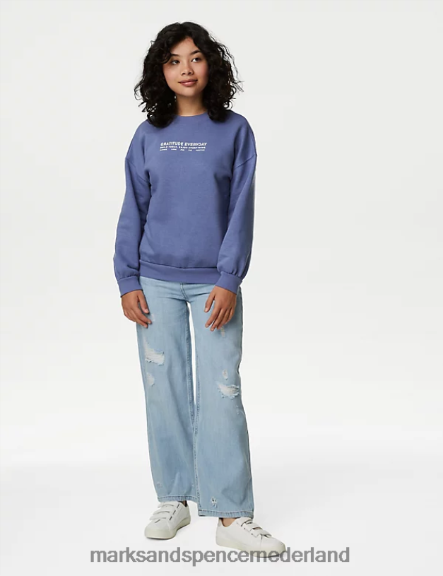 Marks & Spencer kinderen katoenrijk sweatshirt met slogan blauw kleding N8VZP9070