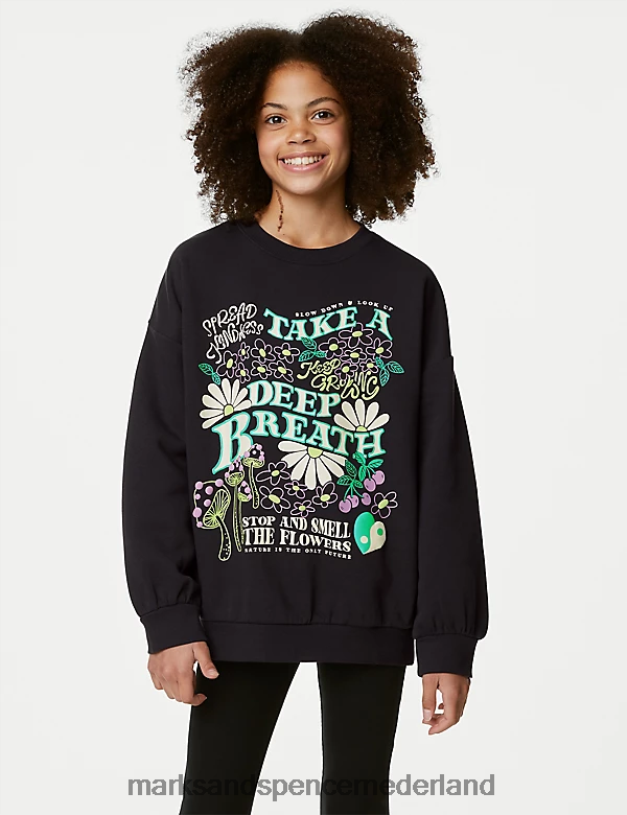 Marks & Spencer kinderen katoenrijk sweatshirt met slogan houtskool kleding N8VZP9029