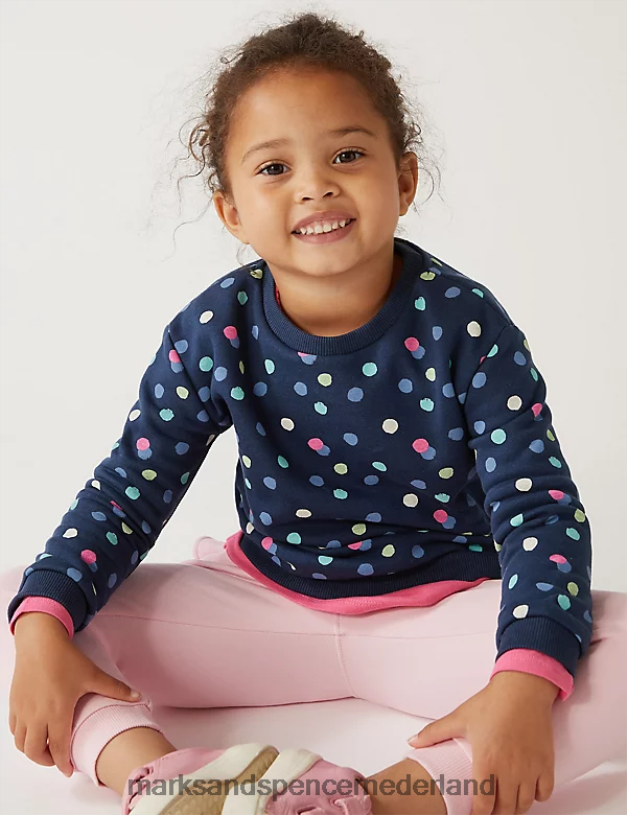 Marks & Spencer kinderen katoenrijk sweatshirt met stippenprint marine kleding N8VZP9573