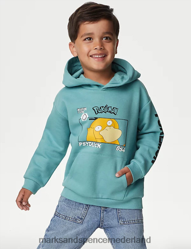 Marks & Spencer kinderen katoenrijke Pokemon-hoodie afgestoft aqua kleding N8VZP7902