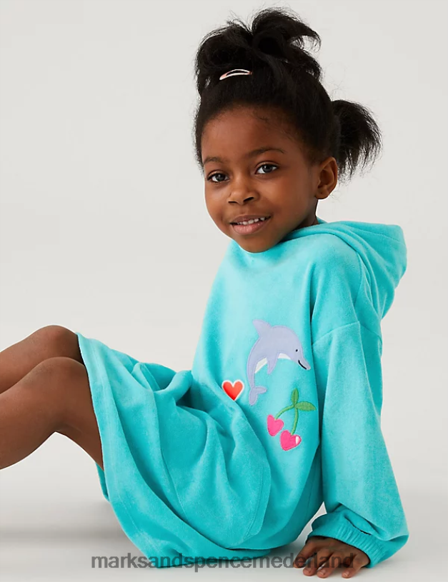 Marks & Spencer kinderen katoenrijke badstof dolfijn hoodie aquatisch kleding N8VZP9643