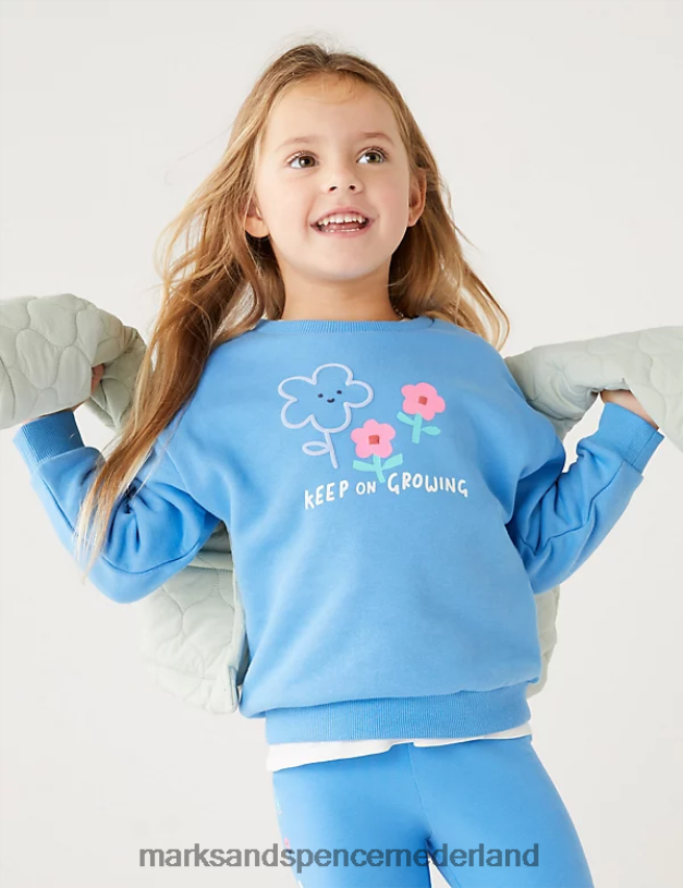 Marks & Spencer kinderen katoenrijke bloemensweatshirt blauw kleding N8VZP9383