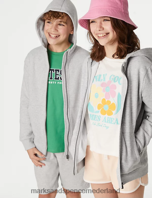 Marks & Spencer kinderen katoenrijke capuchon met ritssluiting grijs kleding N8VZP8234