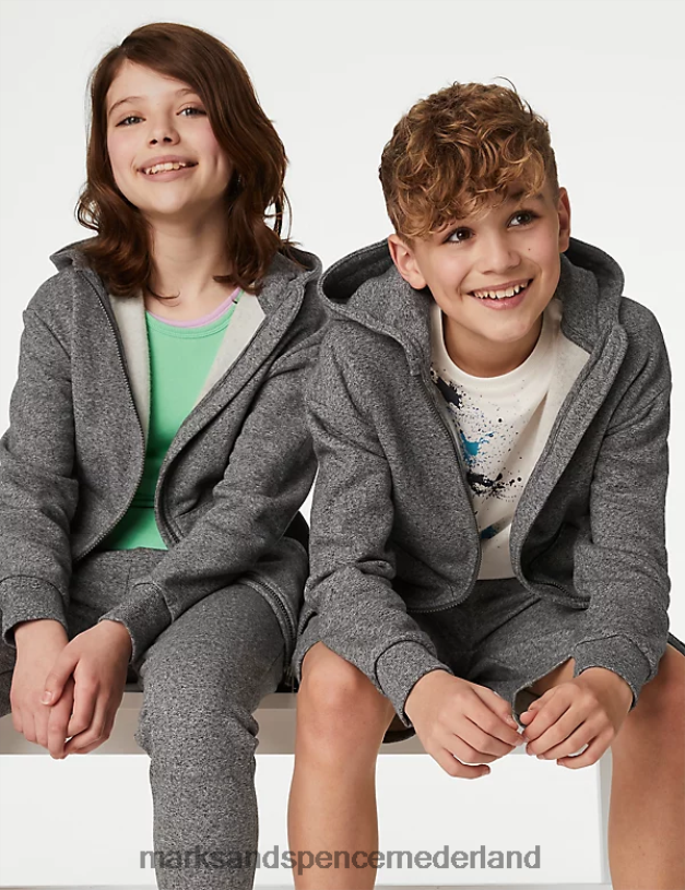 Marks & Spencer kinderen katoenrijke capuchon met ritssluiting houtskool kleding N8VZP8506