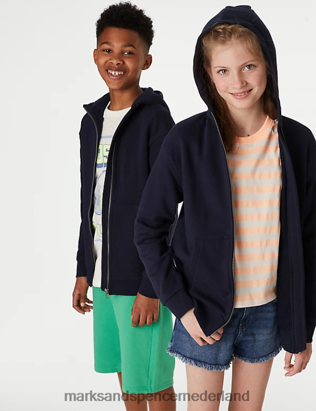 Marks & Spencer kinderen katoenrijke capuchon met ritssluiting marine kleding N8VZP8504