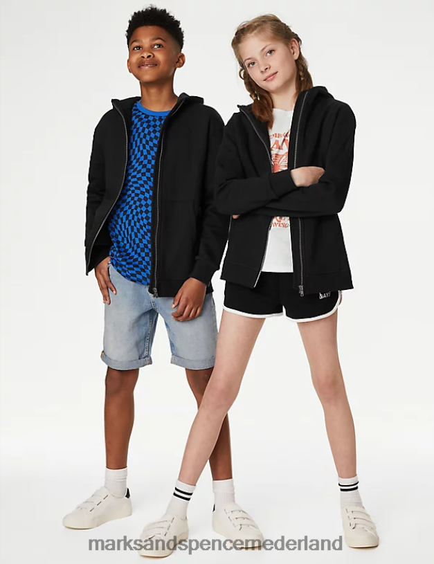 Marks & Spencer kinderen katoenrijke capuchon met ritssluiting zwart kleding N8VZP8505