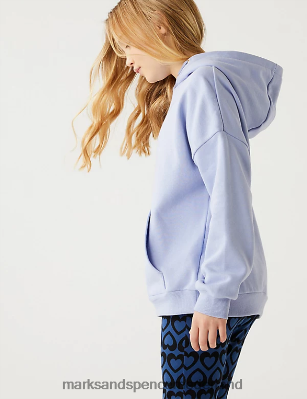 Marks & Spencer kinderen katoenrijke effen hoodie blauw kleding N8VZP9494