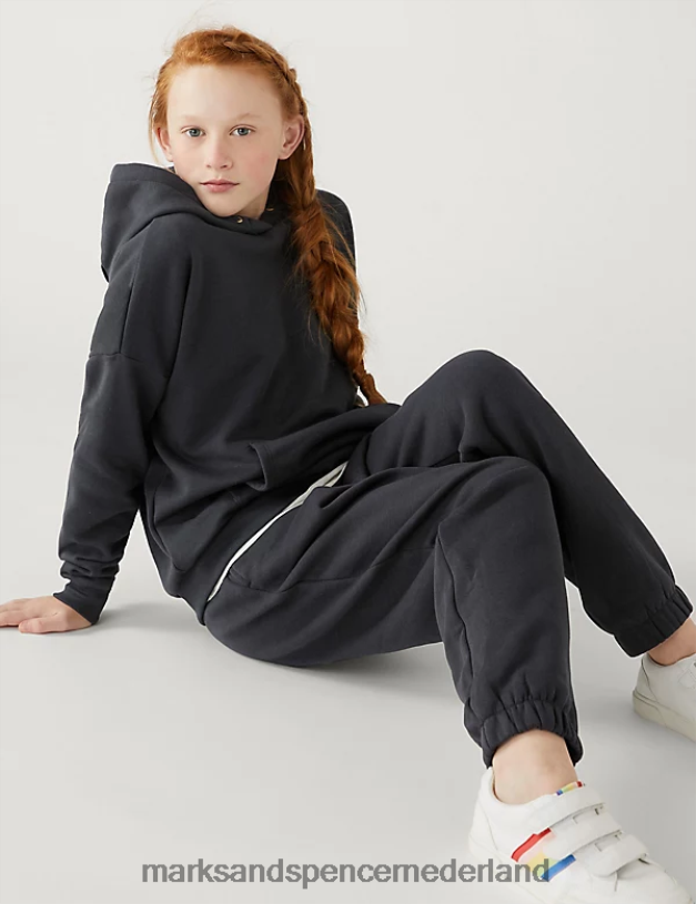 Marks & Spencer kinderen katoenrijke effen hoodie houtskool kleding N8VZP9220