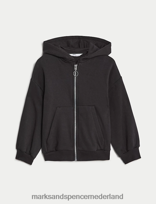 Marks & Spencer kinderen katoenrijke effen hoodie koolstof kleding N8VZP9449