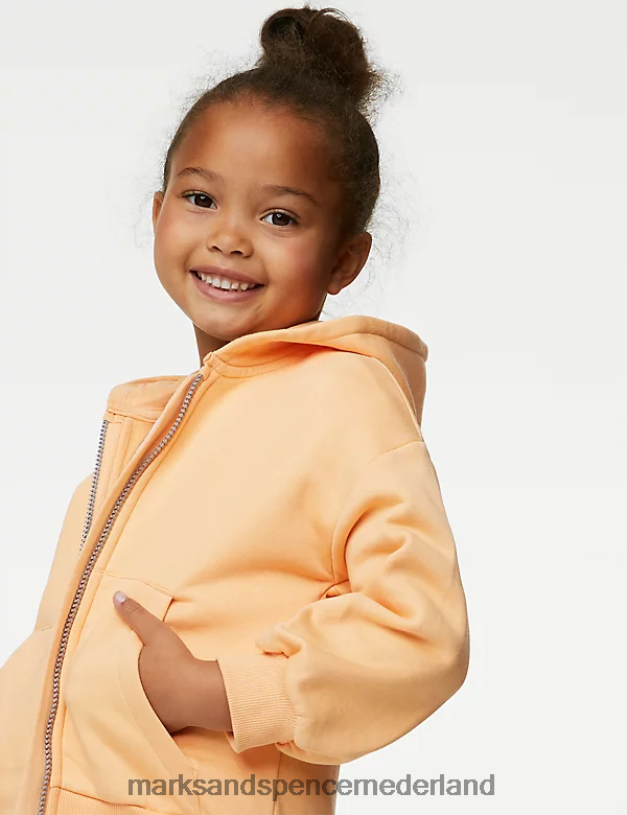 Marks & Spencer kinderen katoenrijke effen hoodie lichte abrikoos kleding N8VZP9694