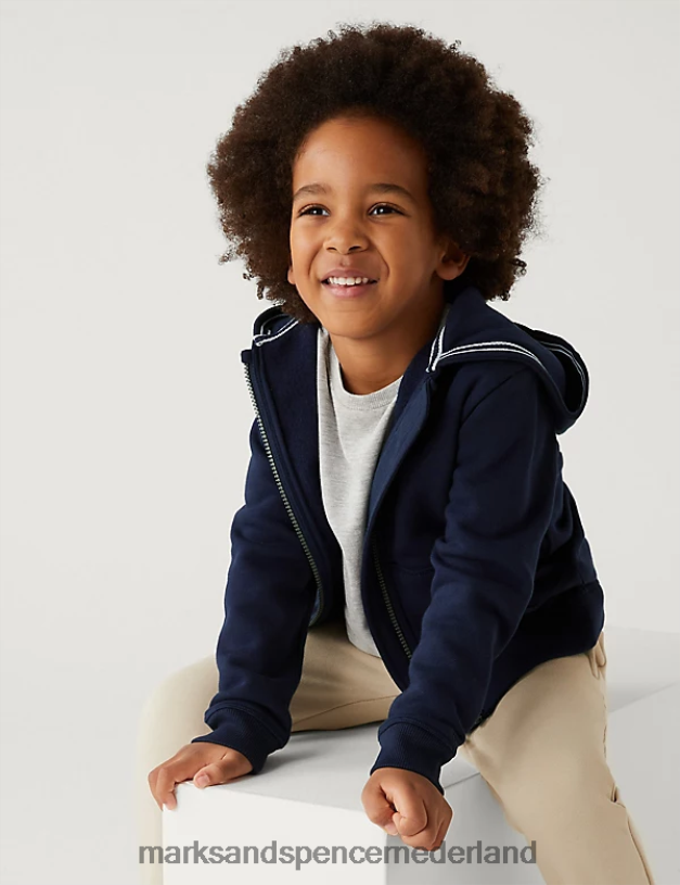 Marks & Spencer kinderen katoenrijke effen hoodie marine kleding N8VZP7354