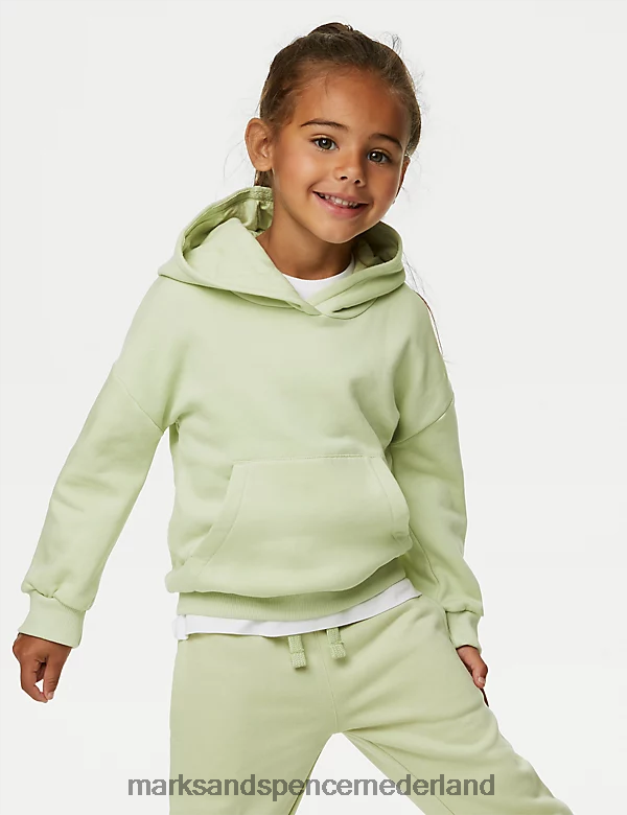 Marks & Spencer kinderen katoenrijke effen hoodie pistache kleding N8VZP9182
