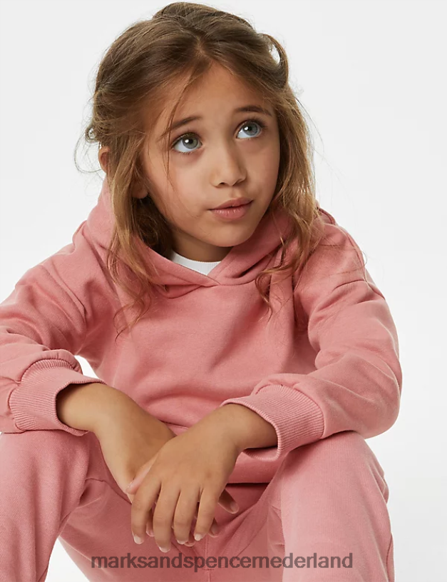 Marks & Spencer kinderen katoenrijke effen hoodie roze roze kleding N8VZP9453