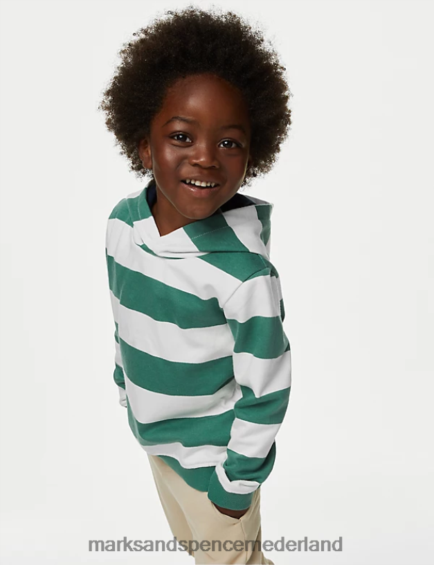 Marks & Spencer kinderen katoenrijke gestreepte hoodie groene mix kleding N8VZP8010
