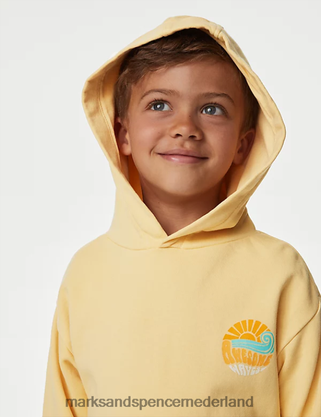 Marks & Spencer kinderen katoenrijke grafische hoodie geel kleding N8VZP8156