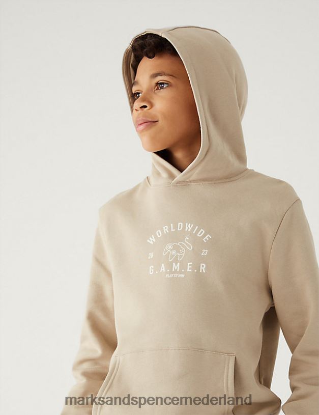 Marks & Spencer kinderen katoenrijke hoodie met gamerslogan steen kleding N8VZP8519