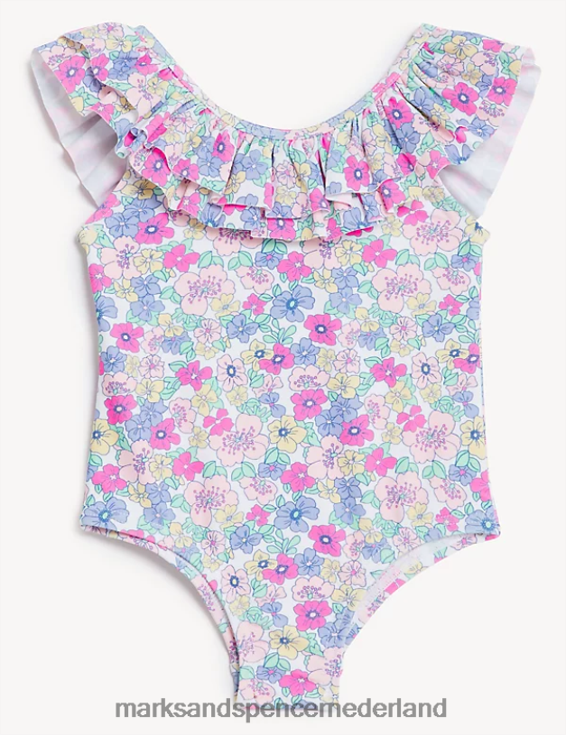 Marks & Spencer kinderen Badpak met ruches en madeliefjesprint roze mix kleding N8VZP7718