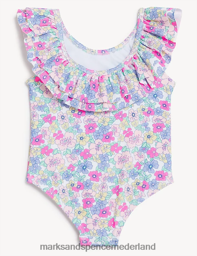Marks & Spencer kinderen Badpak met ruches en madeliefjesprint roze mix kleding N8VZP7718