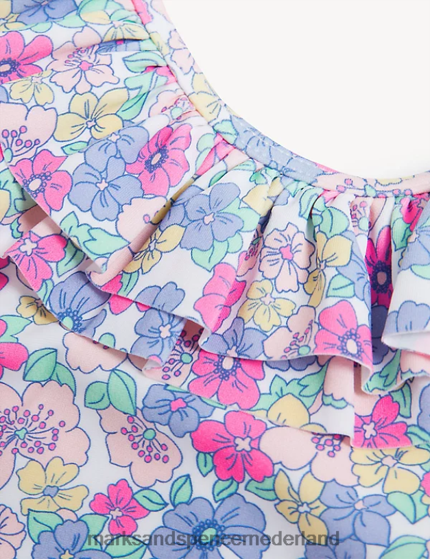 Marks & Spencer kinderen Badpak met ruches en madeliefjesprint roze mix kleding N8VZP7718