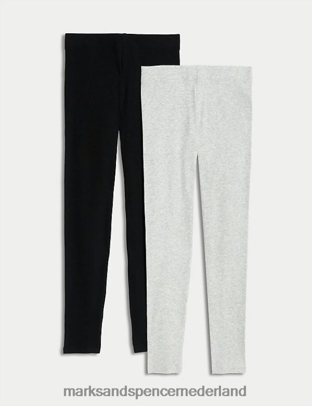 Marks & Spencer kinderen 2 stuks katoenrijke geribde leggings zwarte mix kleding N8VZP9174