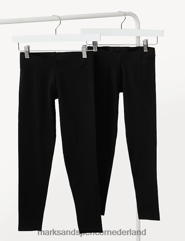 Marks & Spencer kinderen 2 stuks katoenrijke leggings zwart kleding N8VZP9765