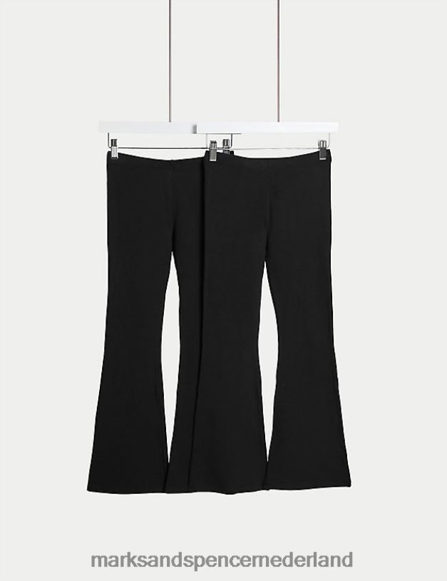 Marks & Spencer kinderen 2 stuks katoenrijke uitlopende leggings zwart kleding N8VZP9132