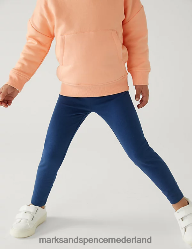 Marks & Spencer kinderen 5 stuks katoenrijke, effen leggings donker marine kleding N8VZP9274