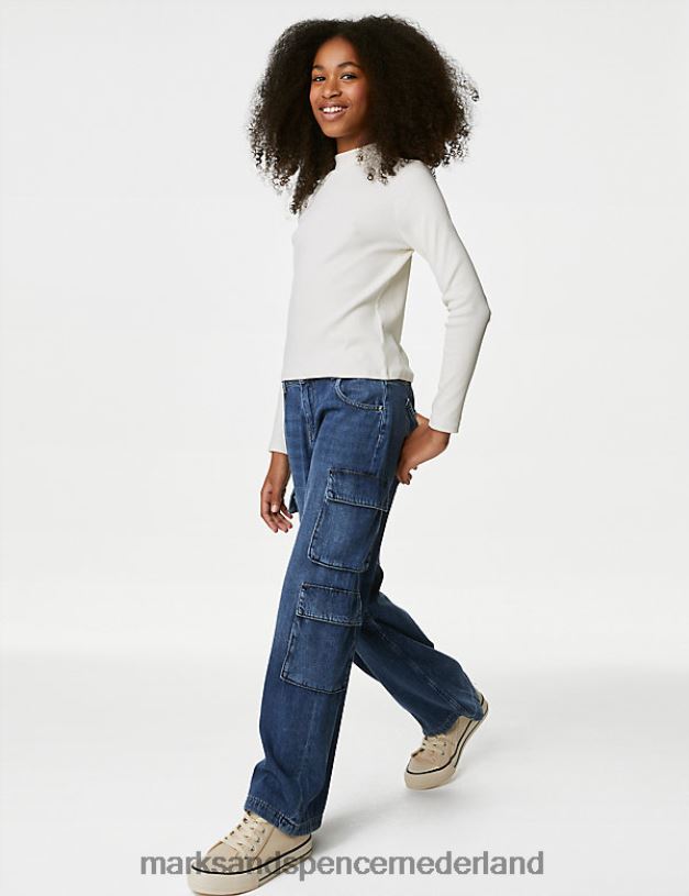 Marks & Spencer kinderen Baggy denim cargojeans met lage taille uit de jaren 90 middelblauwe denim kleding N8VZP8949