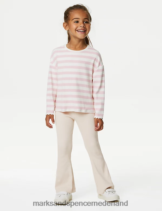 Marks & Spencer kinderen katoenrijke geribbelde uitlopende legging neutrale kleding N8VZP9272