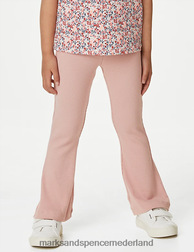 Marks & Spencer kinderen katoenrijke geribbelde uitlopende legging roos kleding N8VZP9270