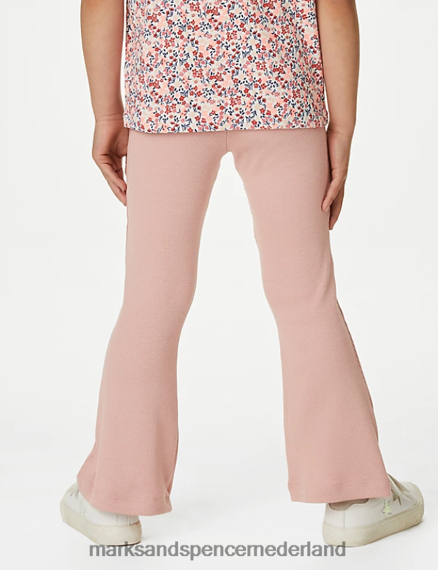 Marks & Spencer kinderen katoenrijke geribbelde uitlopende legging roos kleding N8VZP9270