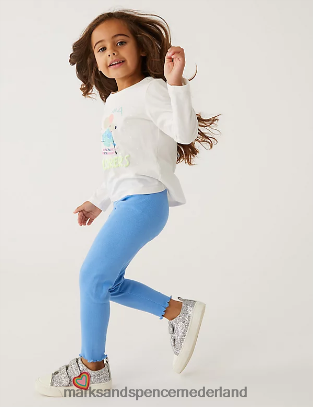 Marks & Spencer kinderen katoenrijke geribde legging blauw kleding N8VZP9904