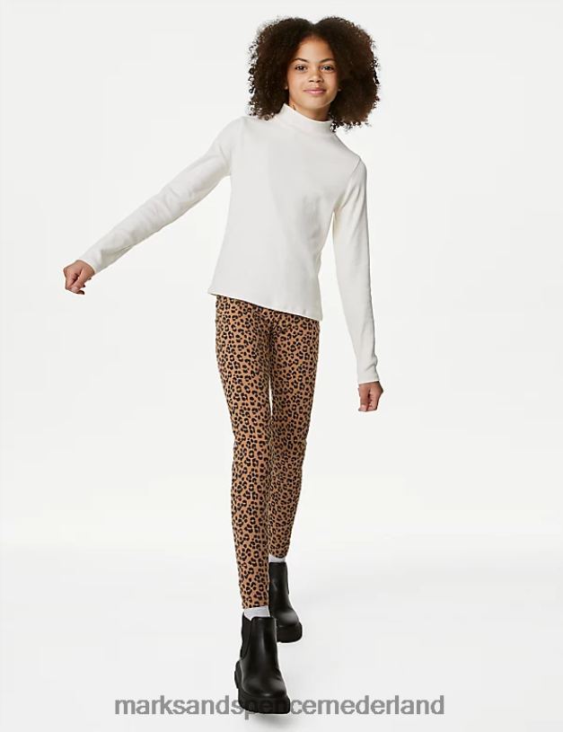 Marks & Spencer kinderen katoenrijke legging met dierenprint bruin mengsel kleding N8VZP8863
