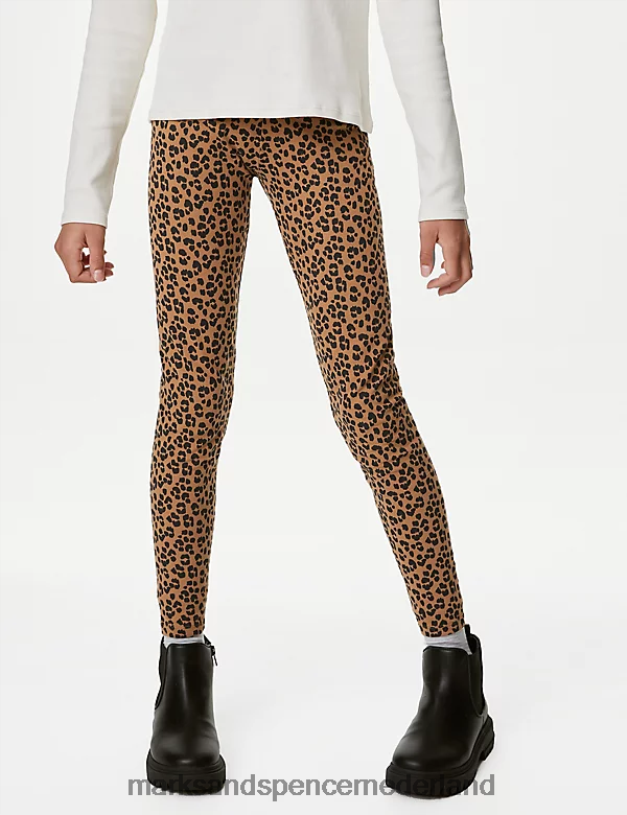 Marks & Spencer kinderen katoenrijke legging met dierenprint bruin mengsel kleding N8VZP8863