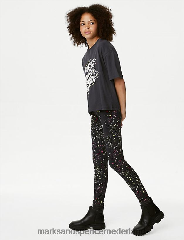 Marks & Spencer kinderen katoenrijke legging met verfspetters en sterren houtskool kleding N8VZP8941