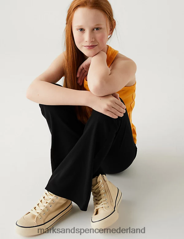 Marks & Spencer kinderen katoenrijke uitlopende geribde legging zwart kleding N8VZP9719