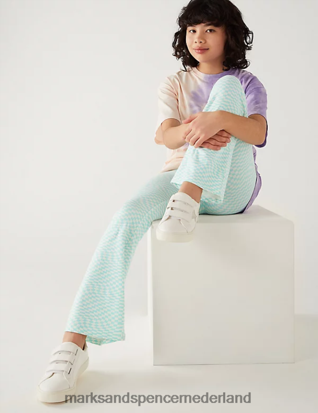 Marks & Spencer kinderen uitlopende legging van katoenrijk schaakbord aquamix kleding N8VZP9818