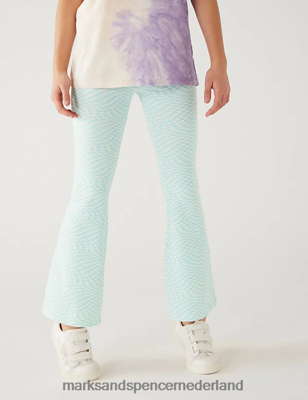Marks & Spencer kinderen uitlopende legging van katoenrijk schaakbord aquamix kleding N8VZP9818