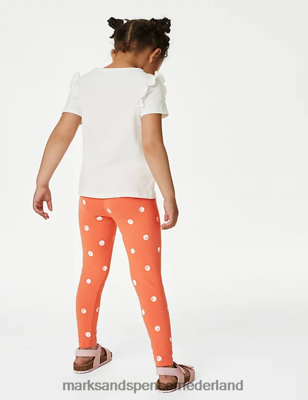 Marks & Spencer kinderen 2-delige katoenmix outfit met gevlekte boven- en onderkant koraal mix kleding N8VZP9483