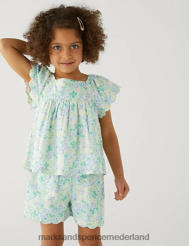 Marks & Spencer kinderen 2-delige outfit van puur katoen met bloementop en -broekje multi kleding N8VZP9575