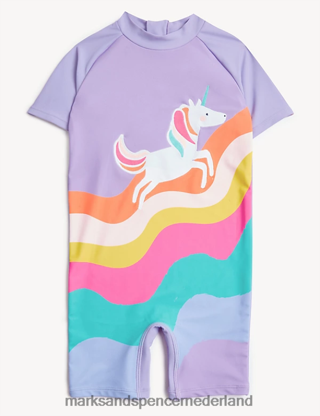 Marks & Spencer kinderen eenhoorn met lange mouwen alles in één lila kleding N8VZP9896